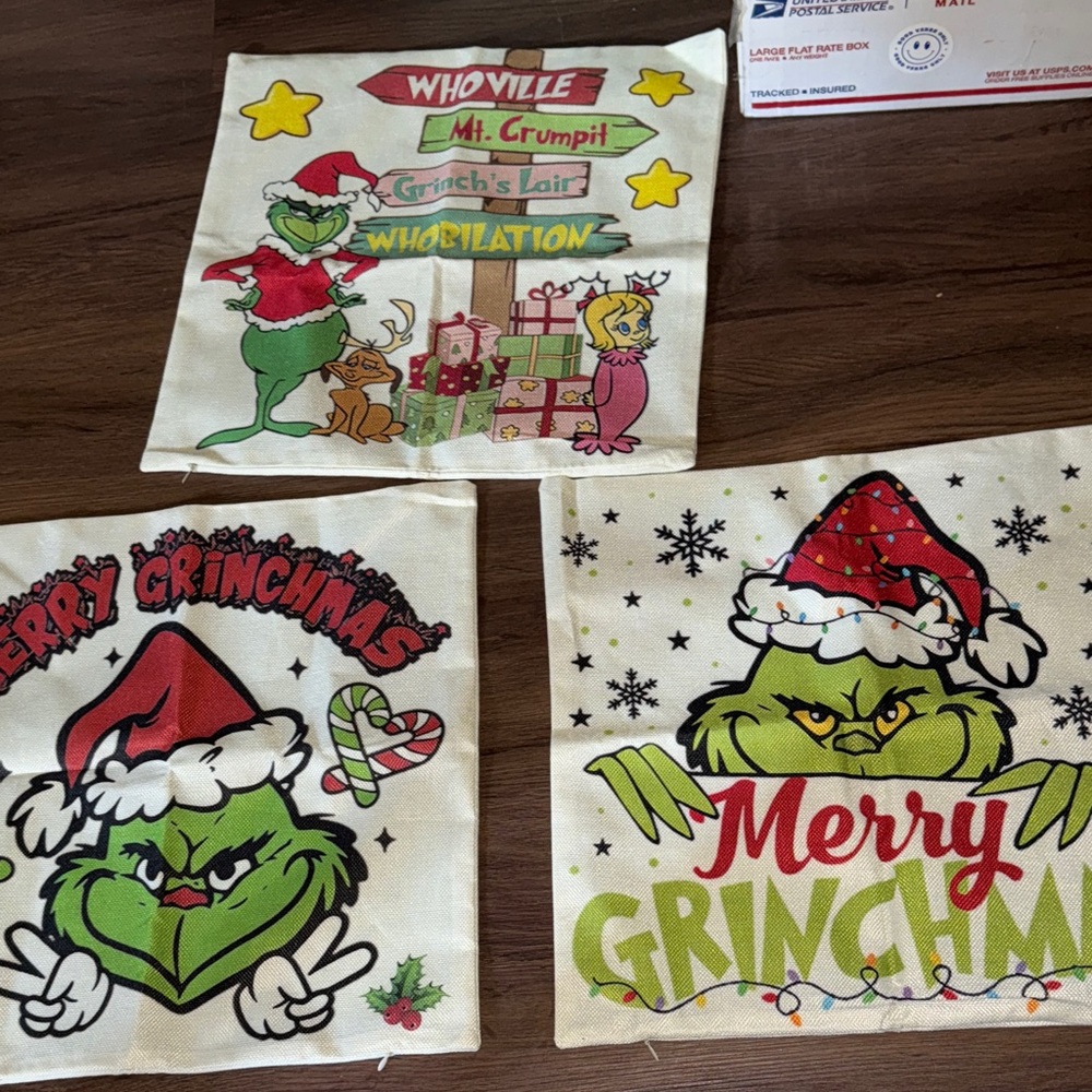 Grinch Holiday NEW Pillow Covers Set - Green and Red 3 pieces